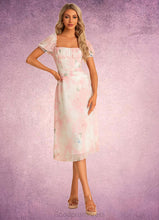 Load image into Gallery viewer, Kitty A-line Square Tea-Length Chiffon Bridesmaid Dress With Floral Print HDOP0022570