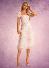Load image into Gallery viewer, Kitty A-line Square Tea-Length Chiffon Bridesmaid Dress With Floral Print HDOP0022570