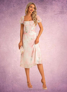 Kitty A-line Square Tea-Length Chiffon Bridesmaid Dress With Floral Print HDOP0022570