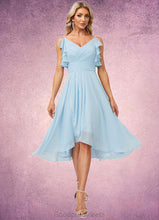 Load image into Gallery viewer, Elva A-line V-Neck Floor-Length Chiffon Bridesmaid Dress With Ruffle HDOP0022573