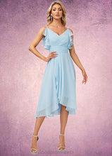 Load image into Gallery viewer, Elva A-line V-Neck Floor-Length Chiffon Bridesmaid Dress With Ruffle HDOP0022573