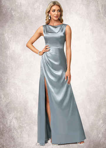 Leilani A-line Cowl Scoop Floor-Length Stretch Satin Bridesmaid Dress HDOP0022574