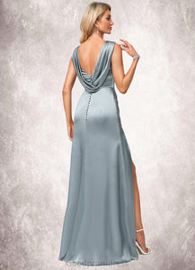 Leilani A-line Cowl Scoop Floor-Length Stretch Satin Bridesmaid Dress HDOP0022574