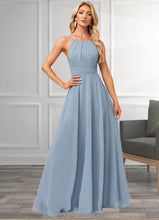 Load image into Gallery viewer, Joslyn A-line Halter Floor-Length Chiffon Bridesmaid Dress HDOP0022575