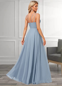 Joslyn A-line Halter Floor-Length Chiffon Bridesmaid Dress HDOP0022575