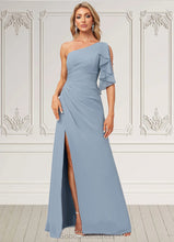 Load image into Gallery viewer, Faith A-line One Shoulder Floor-Length Chiffon Bridesmaid Dress With Ruffle HDOP0022576