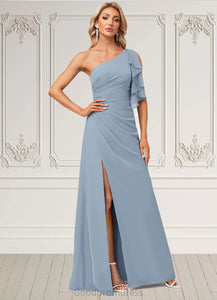 Faith A-line One Shoulder Floor-Length Chiffon Bridesmaid Dress With Ruffle HDOP0022576