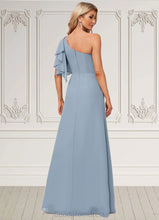 Load image into Gallery viewer, Faith A-line One Shoulder Floor-Length Chiffon Bridesmaid Dress With Ruffle HDOP0022576