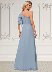 Faith A-line One Shoulder Floor-Length Chiffon Bridesmaid Dress With Ruffle HDOP0022576