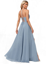Load image into Gallery viewer, Hayden A-line V-Neck Floor-Length Chiffon Bridesmaid Dress HDOP0022577
