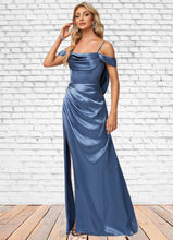 Load image into Gallery viewer, Janelle A-line Cold Shoulder Floor-Length Stretch Satin Bridesmaid Dress With Ruffle HDOP0022578