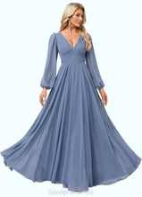 Load image into Gallery viewer, Maleah A-line V-Neck Floor-Length Chiffon Bridesmaid Dress HDOP0022579