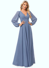 Load image into Gallery viewer, Maleah A-line V-Neck Floor-Length Chiffon Bridesmaid Dress HDOP0022579