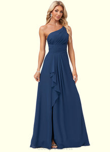 Emely A-line One Shoulder Floor-Length Chiffon Bridesmaid Dress With Ruffle HDOP0022581