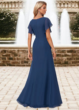 Load image into Gallery viewer, Valentina A-line V-Neck Floor-Length Chiffon Bridesmaid Dress With Ruffle HDOP0022582