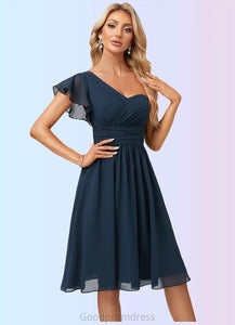 Leticia A-line One Shoulder Knee-Length Chiffon Bridesmaid Dress With Ruffle HDOP0022583