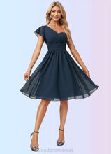 Load image into Gallery viewer, Leticia A-line One Shoulder Knee-Length Chiffon Bridesmaid Dress With Ruffle HDOP0022583