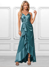 Load image into Gallery viewer, Vicky A-line V-Neck Asymmetrical Stretch Satin Bridesmaid Dress With Ruffle HDOP0022584