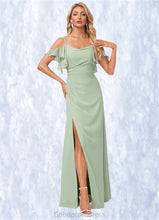 Load image into Gallery viewer, Cali A-line Cold Shoulder Floor-Length Chiffon Bridesmaid Dress With Ruffle HDOP0022586