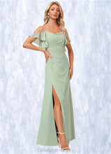 Load image into Gallery viewer, Cali A-line Cold Shoulder Floor-Length Chiffon Bridesmaid Dress With Ruffle HDOP0022586