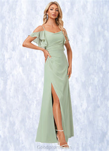 Cali A-line Cold Shoulder Floor-Length Chiffon Bridesmaid Dress With Ruffle HDOP0022586