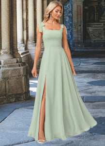 Khloe A-line Square Floor-Length Chiffon Bridesmaid Dress With Bow HDOP0022588