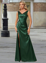 Load image into Gallery viewer, Armani A-line V-Neck Floor-Length Stretch Satin Bridesmaid Dress HDOP0022590