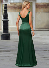 Load image into Gallery viewer, Armani A-line V-Neck Floor-Length Stretch Satin Bridesmaid Dress HDOP0022590