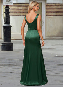 Armani A-line V-Neck Floor-Length Stretch Satin Bridesmaid Dress HDOP0022590