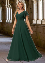 Load image into Gallery viewer, Sadie A-line V-Neck Floor-Length Chiffon Bridesmaid Dress With Ruffle HDOP0022591
