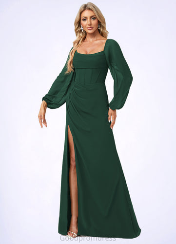 Jaylyn A-line Scoop Floor-Length Chiffon Bridesmaid Dress HDOP0022593