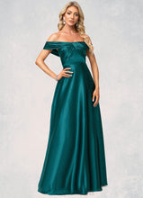 Load image into Gallery viewer, Savannah A-line Off the Shoulder Floor-Length Stretch Satin Bridesmaid Dress HDOP0022595