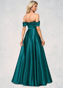 Savannah A-line Off the Shoulder Floor-Length Stretch Satin Bridesmaid Dress HDOP0022595