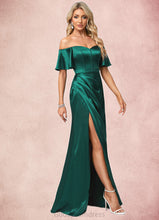 Load image into Gallery viewer, Dulce A-line Off the Shoulder Floor-Length Stretch Satin Bridesmaid Dress HDOP0022596