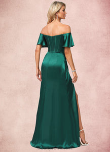 Dulce A-line Off the Shoulder Floor-Length Stretch Satin Bridesmaid Dress HDOP0022596
