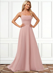Charity A-line Cold Shoulder Square Floor-Length Chiffon Bridesmaid Dress With Ruffle HDOP0022598