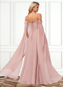 Charity A-line Cold Shoulder Square Floor-Length Chiffon Bridesmaid Dress With Ruffle HDOP0022598