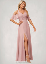 Load image into Gallery viewer, Shea A-line Cold Shoulder Floor-Length Chiffon Bridesmaid Dress With Ruffle HDOP0022599