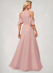 Shea A-line Cold Shoulder Floor-Length Chiffon Bridesmaid Dress With Ruffle HDOP0022599