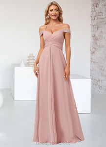 Angie A-line Cold Shoulder Halter Floor-Length Chiffon Lace Bridesmaid Dress HDOP0022601