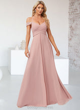 Load image into Gallery viewer, Angie A-line Cold Shoulder Halter Floor-Length Chiffon Lace Bridesmaid Dress HDOP0022601