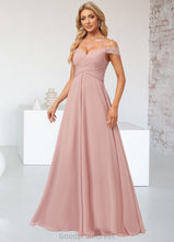 Load image into Gallery viewer, Angie A-line Cold Shoulder Halter Floor-Length Chiffon Lace Bridesmaid Dress HDOP0022601