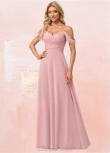 Load image into Gallery viewer, Selena A-line Cold Shoulder Floor-Length Chiffon Bridesmaid Dress HDOP0022602