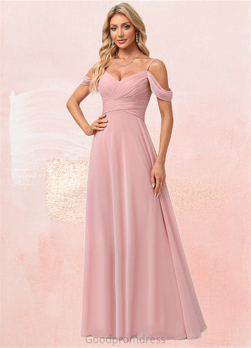 Selena A-line Cold Shoulder Floor-Length Chiffon Bridesmaid Dress HDOP0022602