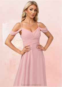 Selena A-line Cold Shoulder Floor-Length Chiffon Bridesmaid Dress HDOP0022602
