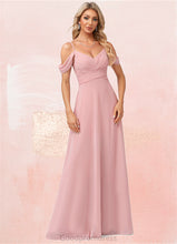 Load image into Gallery viewer, Selena A-line Cold Shoulder Floor-Length Chiffon Bridesmaid Dress HDOP0022602
