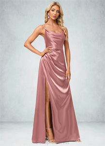 Danna A-line Cowl Floor-Length Stretch Satin Bridesmaid Dress HDOP0022603