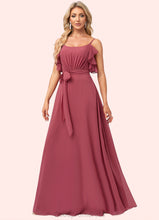 Load image into Gallery viewer, Raquel A-line V-Neck Floor-Length Chiffon Bridesmaid Dress With Ruffle HDOP0022604