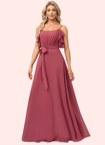 Raquel A-line V-Neck Floor-Length Chiffon Bridesmaid Dress With Ruffle HDOP0022604