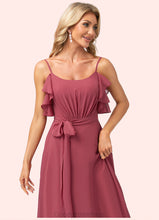 Load image into Gallery viewer, Raquel A-line V-Neck Floor-Length Chiffon Bridesmaid Dress With Ruffle HDOP0022604